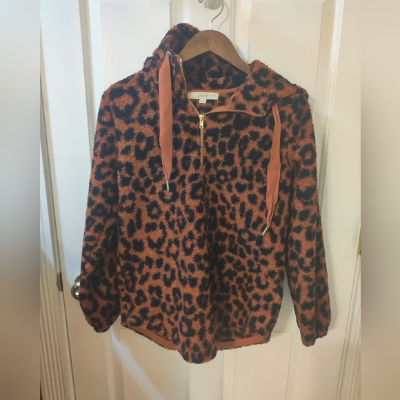 Loft Leopard Print Half Zip Sherpa Sweater - XS - Picture 7 of 9